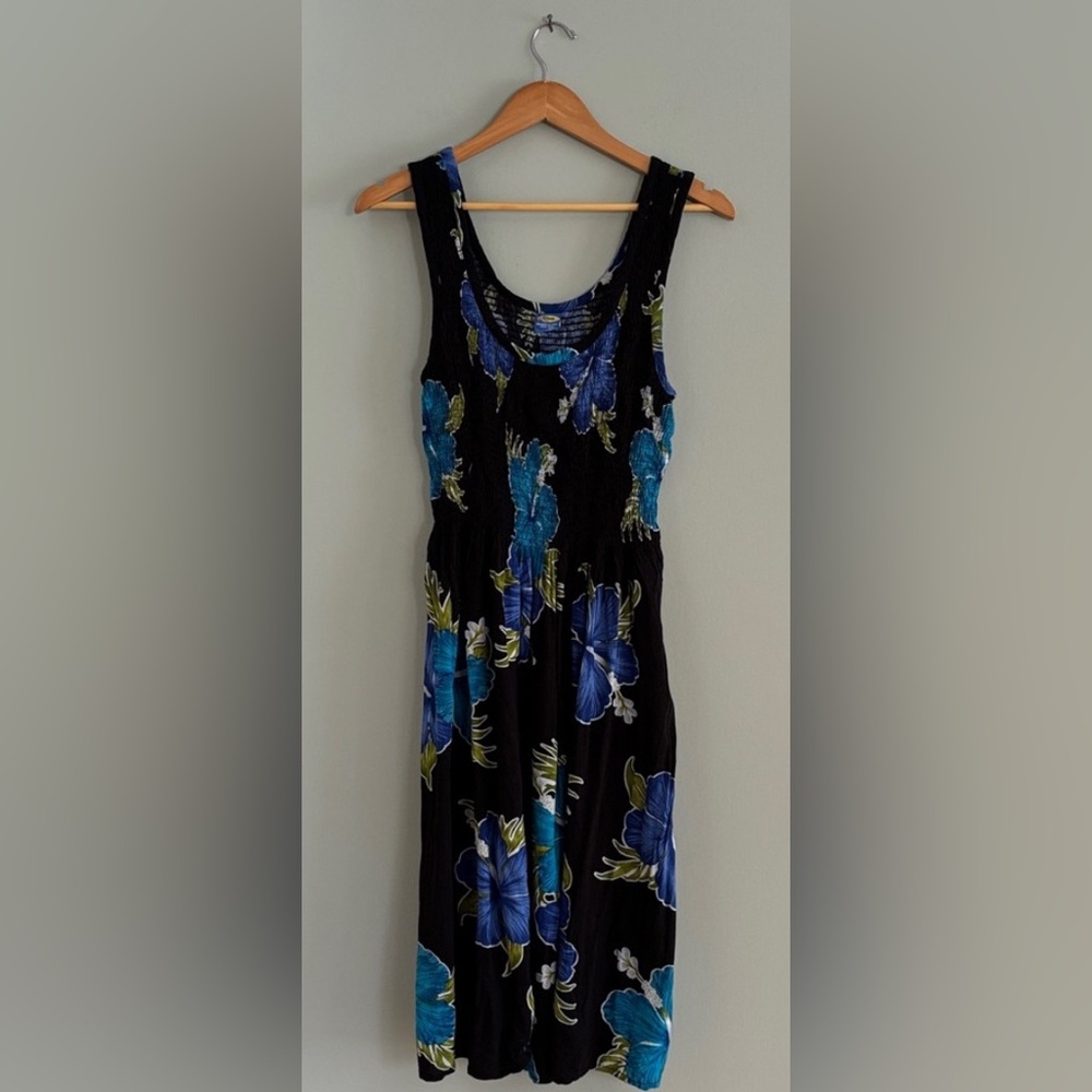 Rima Blue Black Floral Beach Pretty Cover Up Long Summer Dress Women’s One Size